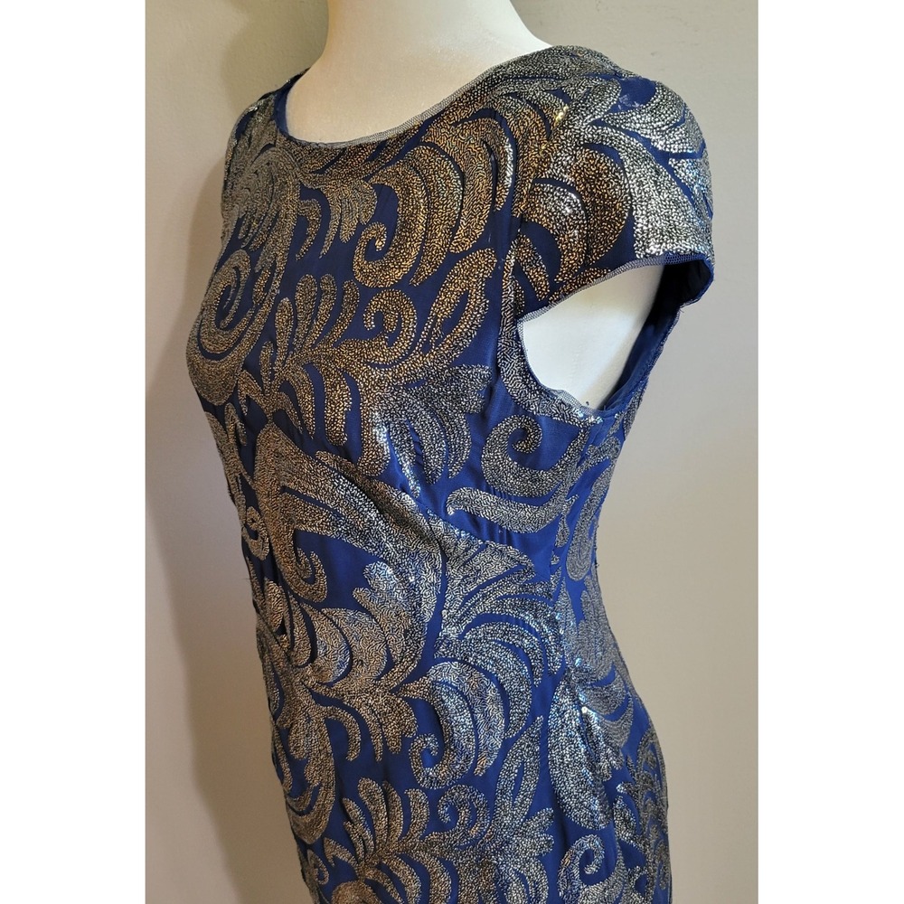 Adrianna Papell Navy Sequin Swirl Dress - Picture 6 of 6